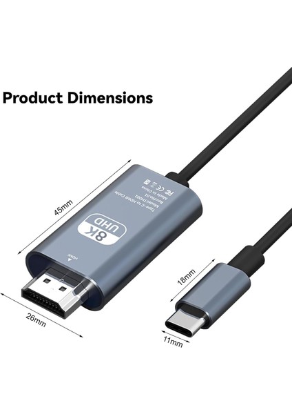 HDMI Çevirici USB C 8k 60Hz, 200CM USB C HDMI Adaptör Tip C Uyumlu Thunderbolt Type-C To HDMI 2 Metre Kablo Uzunluğu ZR1120 fırsatları