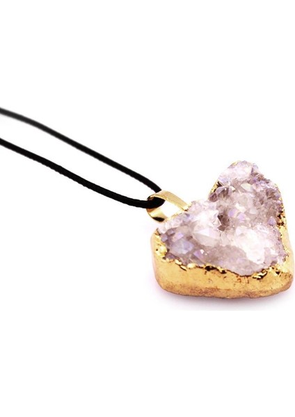 Beyaz Kristal Mineral Doğaltaş Kalp Kolye