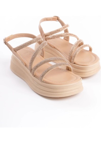 Rıley Ince Tokalı Taşlı Şeritli Ortopedik Taban Kadın Sandalet Ctt - Ten fırsatları