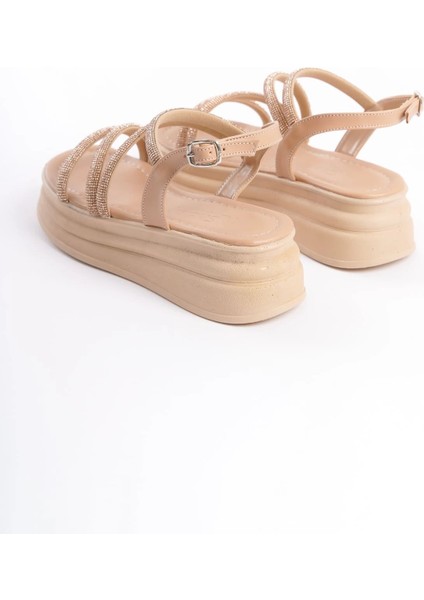 Rıley Ince Tokalı Taşlı Şeritli Ortopedik Taban Kadın Sandalet Ctt - Ten indirimleri