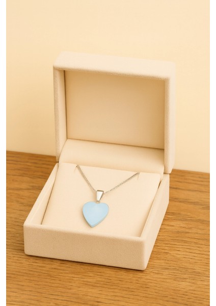 Sara opal taşı kadın kolye doğal taş kalpli gümüş kolye