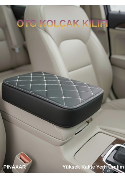 Volkswagen Passat B7 2011-2014 Deri Oto Kolçak Kılıfı Örtüsü Capitone Süngerli Beyaz Nakışlı