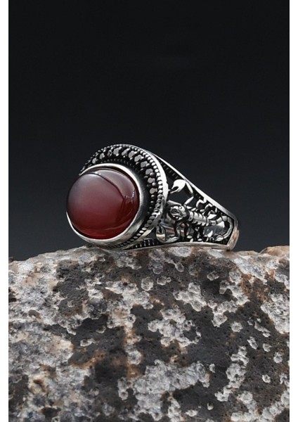 Akik Taşlı Akrep Figürlü 925 Ayar Gümüş Yüzük 902362