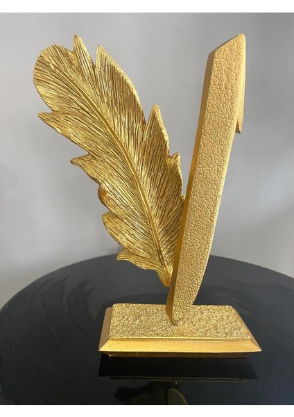 Dekoratif Yaprak Elif Harfi Biblo Ev Ofis Heykel Polyester