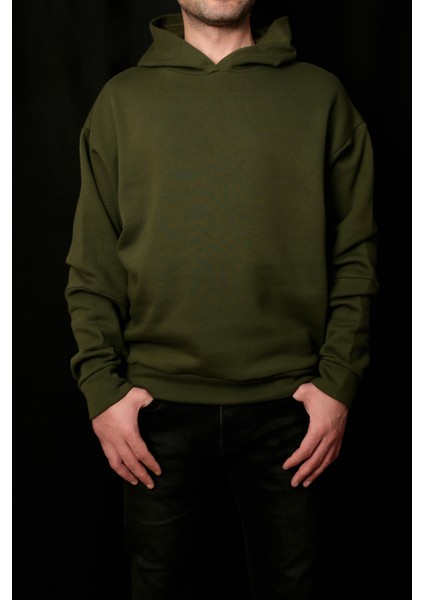 Erkek Kol Dikiş Detaylı Rahat Kesim Kapüşonlu Sweatshirt