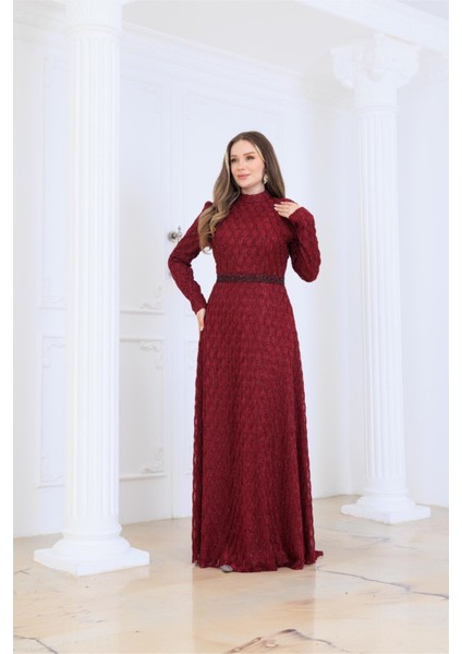 Lina Abiye Elbise Bordo ELB80