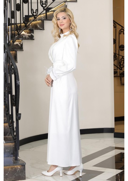 Lara Saten Abiye Elbise Beyaz ELB78 modelleri