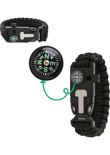 Paracord Outdoor Acil Durum Hayatta Kalma Bilekliği 5 In 1 Survival Bileklik
