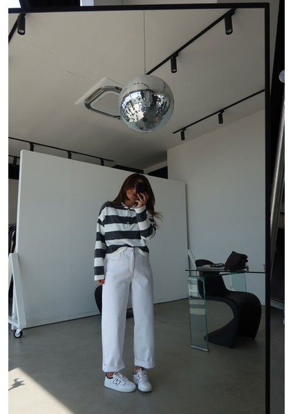 Polo Yaka Renk Geçişli Crop Sweat