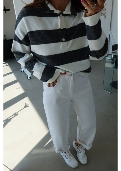 Polo Yaka Renk Geçişli Crop Sweat modelleri