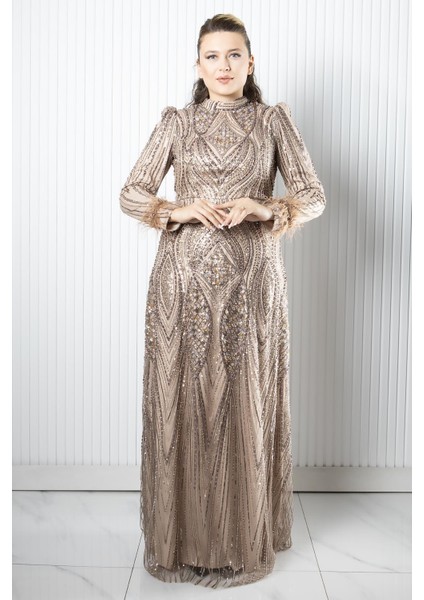 Taş Payet İşlemeli Abiye Bej AHN270 indirimleri