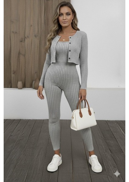 Kadın Uzun Kollu Şardonlu Kaşkorse Straplez ile Kısa Önden Düğmeli Ceket Ikili Takım