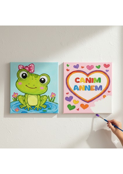 TATİL-KARNE HEDİYESİ 2'li Tuval Boyama Seti 20X20 cm Uv Baskı 6 Akrilik Boya 1 FIRÇA-MODEL-244