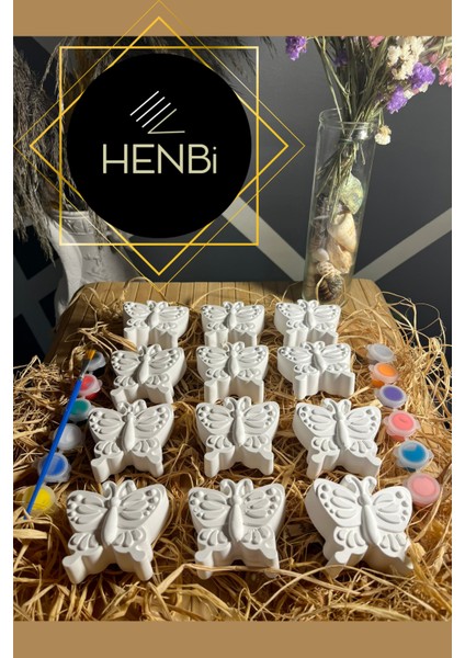 12 Adet Kelebek Taş Boyama Seti Etkinlikler Çocuk Gelişimi El Becerisi Gelişimi Figür Boyama Seti