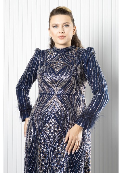 Taş Payet Işlemeli Abiye Lacivert AHN270 fiyatları