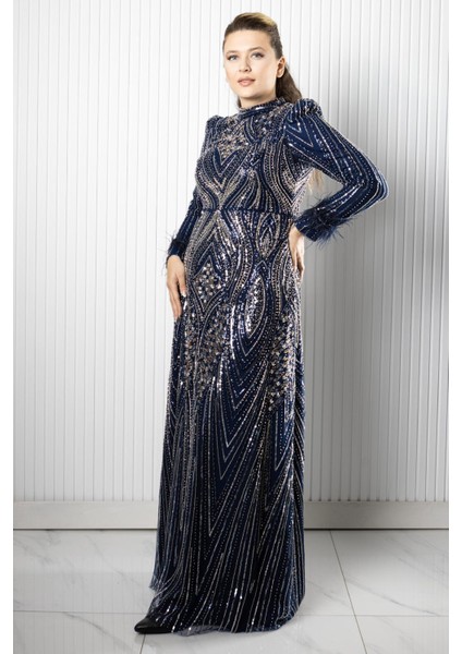 Taş Payet Işlemeli Abiye Lacivert AHN270 fırsatları