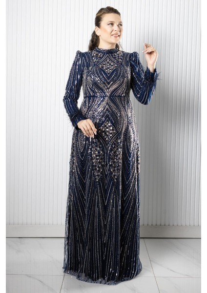 Taş Payet Işlemeli Abiye Lacivert AHN270 indirimleri