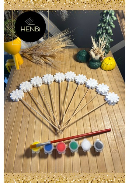 10 Adet Çiçek Taş Boyama Seti Anne ve Çocuk Etkinliği Taş Boyama Saksı Süsleme Çiçek Süsleme