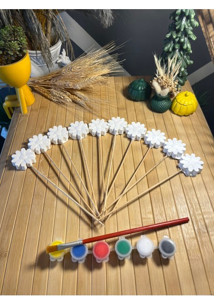 10 Adet Çiçek Taş Boyama Seti Anne ve Çocuk Etkinliği Taş Boyama Saksı Süsleme Çiçek Süsleme