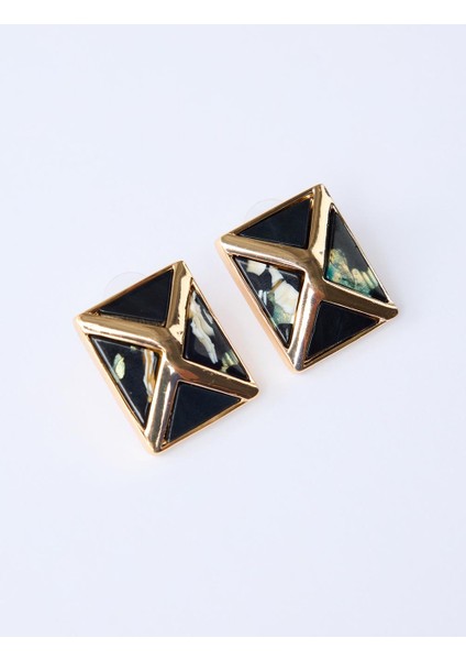 Karışık Kare Figürlü Çapraz Desenli Küpe