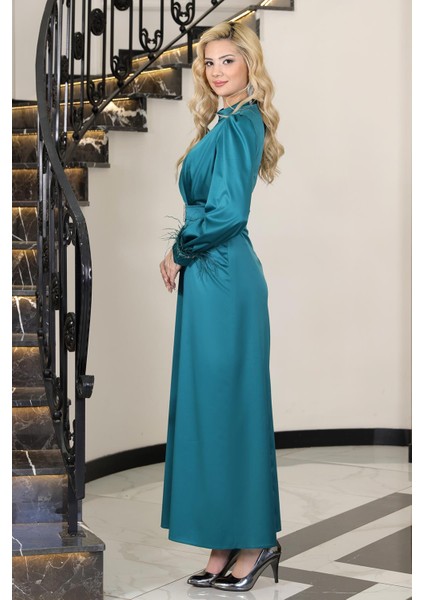 Lara Saten Abiye Elbise Zümrüt ELB78 modelleri