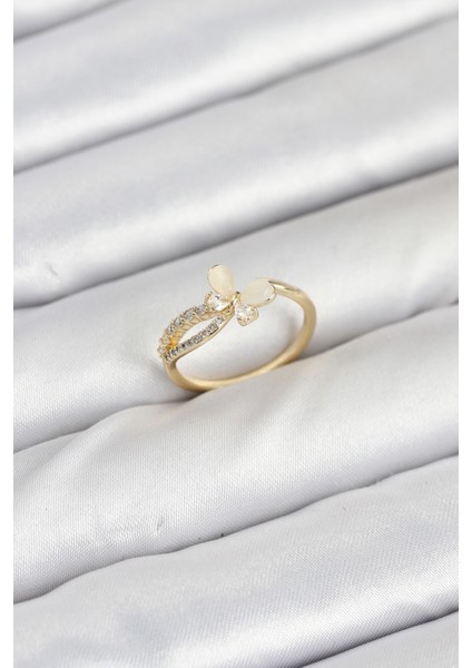 Pirinç Gold Renk Kelebek Zirkon Taşlı Kadın Yüzük