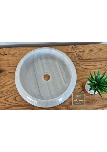 Griyli Beyaz Mermer Mini Bombeli Çanak Lavabo