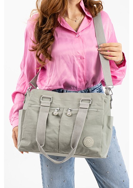 3026 büyük boy, çok bölmeli, su geçirmez tasarımlı, çapraz ve omuz askılı açık gri çanta fiyatları