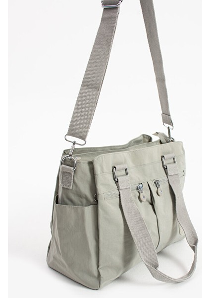 3026 büyük boy, çok bölmeli, su geçirmez tasarımlı, çapraz ve omuz askılı açık gri çanta modelleri