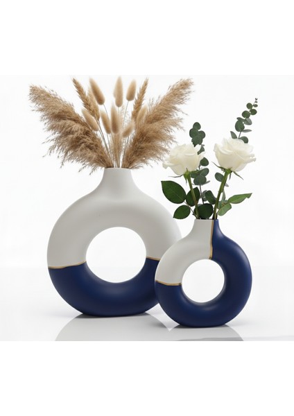 Dekoratif Soyut Desenli Donut Halka Vazo Seti (2'li) - Bohem Modern Ev,ofis ve Hediyelik Dekor Vazosu fiyatları