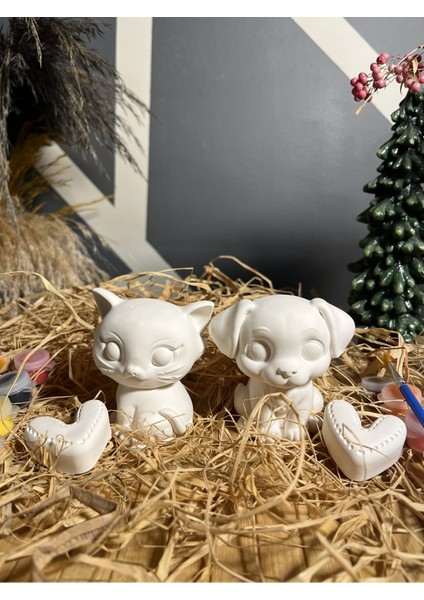 Sevgiliyle Boyama Etkinliği (3d) Sevgili Hediyelik Biblo Kedi ve Köpek1 Konsept Taş Boyama Seti fiyatları