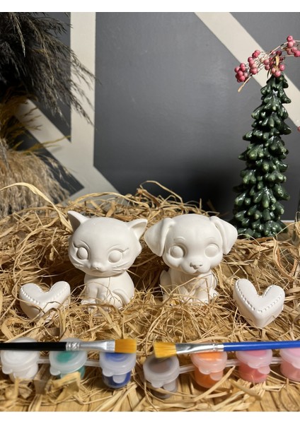 Sevgiliyle Boyama Etkinliği (3d) Sevgili Hediyelik Biblo Kedi ve Köpek1 Konsept Taş Boyama Seti modelleri