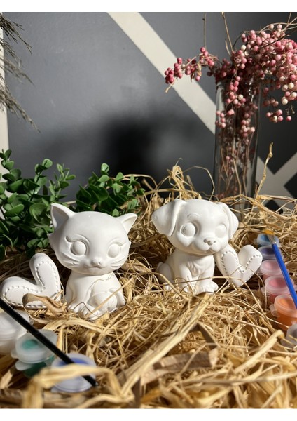 Sevgiliyle Boyama Etkinliği (3d) Sevgili Hediyelik Biblo Kedi ve Köpek1 Konsept Taş Boyama Seti fırsatları
