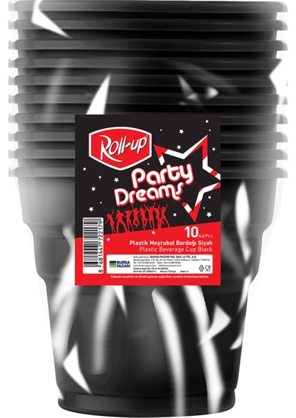 Party Dreams Meşrubat Bardağı Siyah 10'lu 4 Adet
