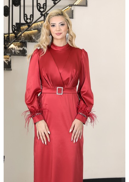 Lara Saten Abiye Elbise Kırmızı ELB78 fiyatları