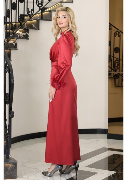 Lara Saten Abiye Elbise Kırmızı ELB78 modelleri