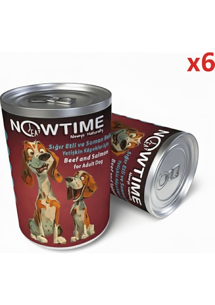 Sığır Etli ve Somon Balıklı Natural Konserve Yetişkin Köpek Maması 6 Adet