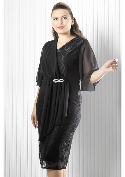 Şifon Detaylı Abiye Elbise Siyah MDV390 fırsatları