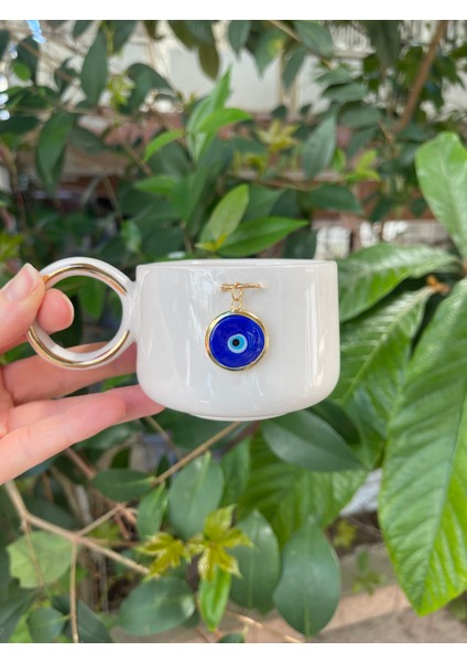 Mavi Boncuklu Çay / Nescafe Fincanı 24 Ayar Altın Dekorlu modelleri