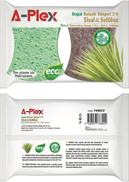 Sisal + Selüloz Bulaşık Süngeri 2'li 4 Adet