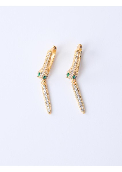 Altın Rengi Yılan Figürlü Işıltılı Klipsli Küpe