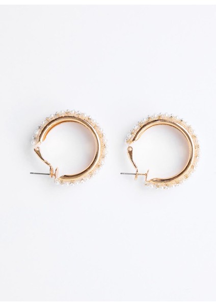 Altın Rengi Inci ve Taş Detaylı Zarif Halka Küpe modelleri