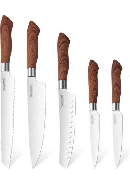 5 Parça Mutfak, Et, Ekmek Sebze ve Kasap Paslanmaz Bileyicili Özel Kutu Bıçak Seti modelleri