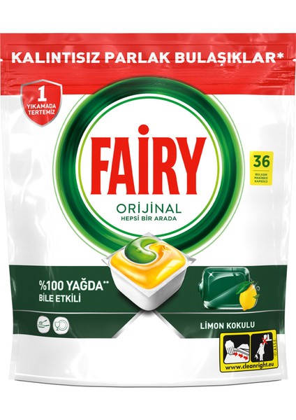 Hepsi Bir Arada 36 Yıkama Bulaşık Makinesi Deterjanı Kapsülü Limon Kokulu 4 Adet