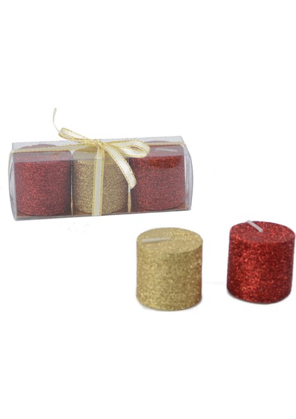 3'lü Simli Baton Mum 3,8x3,8 cm 4 Adet