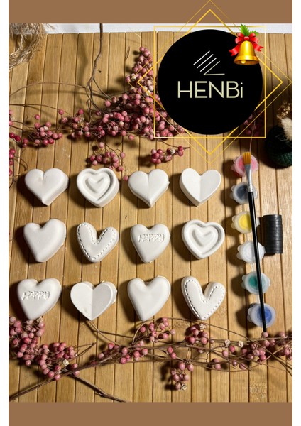 12 Adet (3d) Sevgiliye Hediyelik Kalpli Boyama Seti Magnet Boyama Taş Boyama Seti