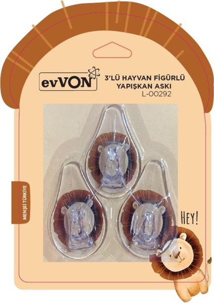 3'lü Hayvan Figürlü Yapışkanlı Askı 3 Adet