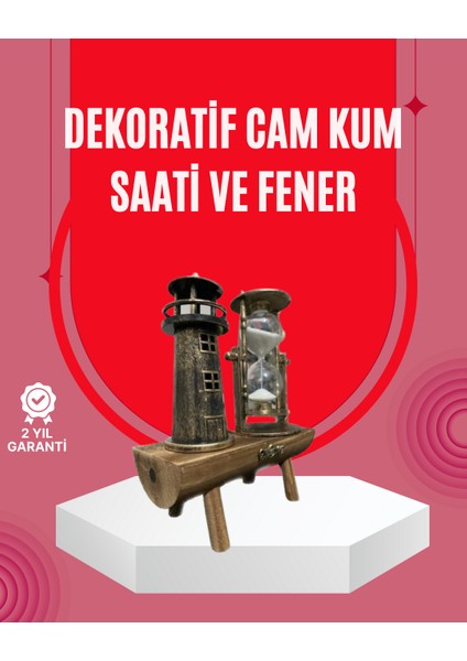Ahşap Gövdeli Deniz Feneri Formlu Kum Saati – 15X20 cm Masa Dekoru - SBS3611-3187