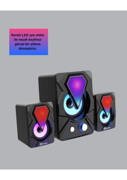 Rgb LED Işıklı 2.1 USB Oyun Hoparlörü Derin Bas ve Net Ses - SBS4302-6485 fırsatları