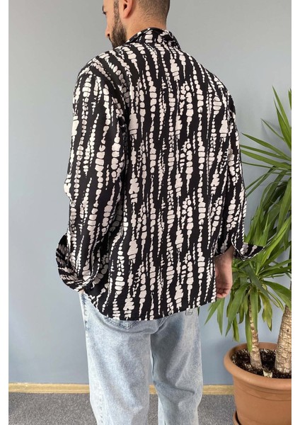 Siyah Desenli Uzun Kollu Oversize Gömlek indirimleri